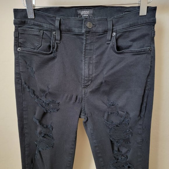 Agolde Sophie High Rise Distressed Skinny Black Denim Jeans - Picture 4 of 16